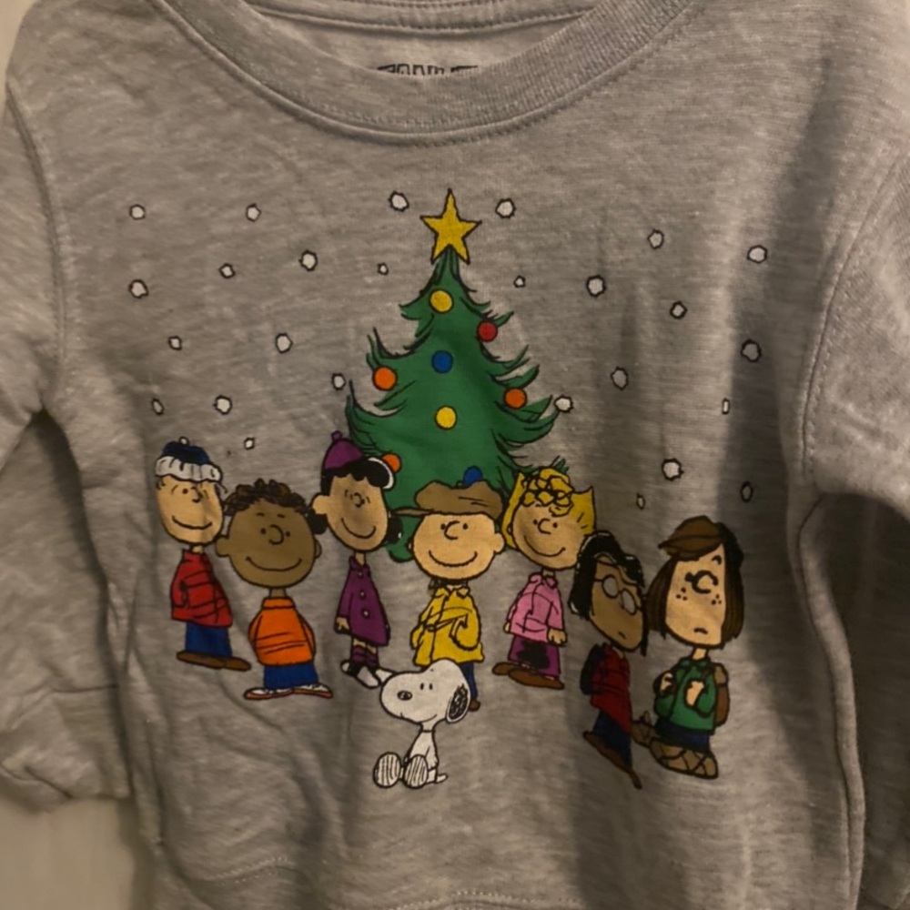 Peanuts Kids Gray Sweatshirt with Christmas Tree Design